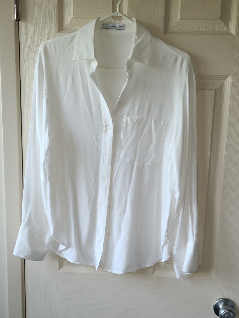 Mango White Long-Sleeve Button-Up Dress Shirt